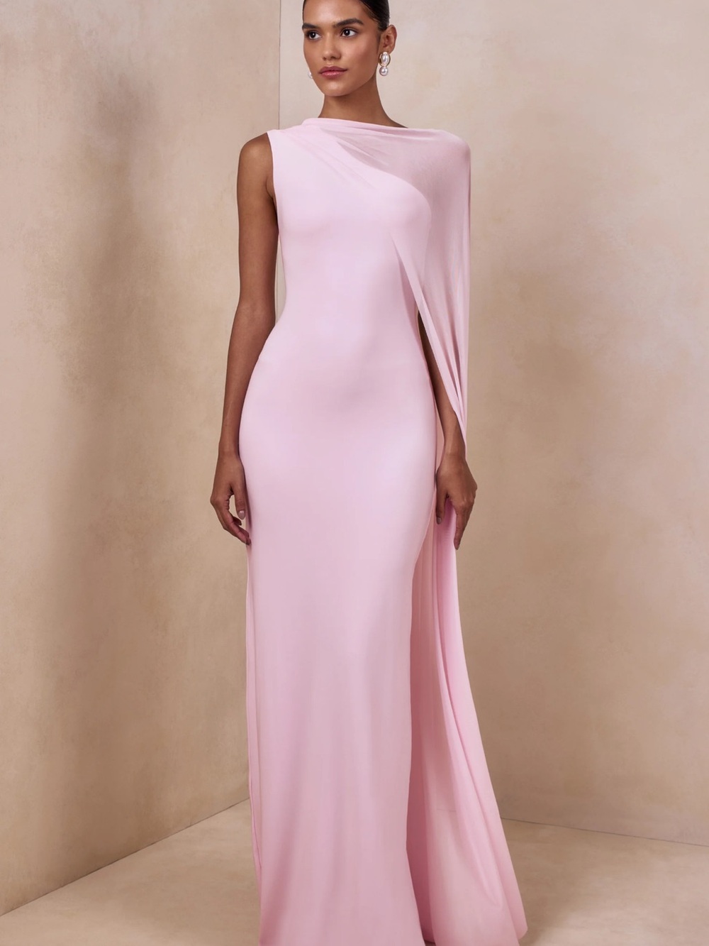 Club L London One-Shoulder Blush Pink Maxi Dress